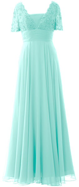 MACloth Women Lace Formal Evening Gown Short Sleeves Mother of The Bride Dress