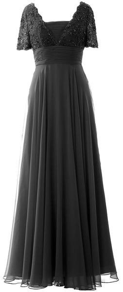 MACloth Women Lace Formal Evening Gown Short Sleeves Mother of The Bride Dress