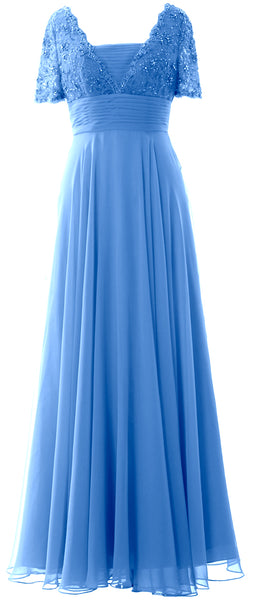MACloth Women Lace Formal Evening Gown Short Sleeves Mother of The Bride Dress