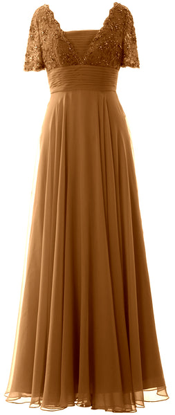 MACloth Women Lace Formal Evening Gown Short Sleeves Mother of The Bride Dress