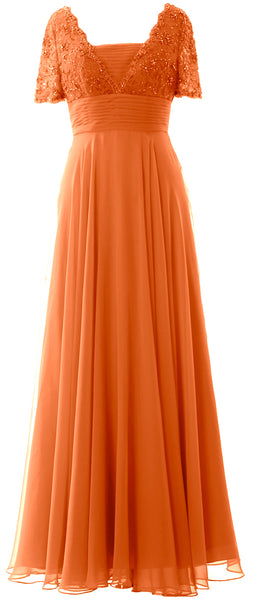 MACloth Women Lace Formal Evening Gown Short Sleeves Mother of The Bride Dress