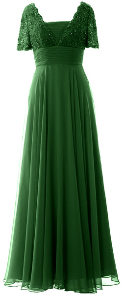 MACloth Women Lace Formal Evening Gown Short Sleeves Mother of The Bride Dress