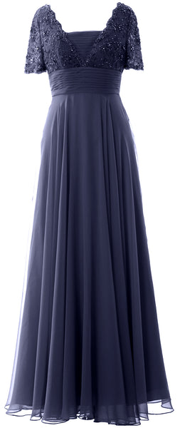 MACloth Women Lace Formal Evening Gown Short Sleeves Mother of The Bride Dress