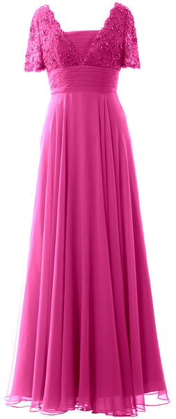 MACloth Women Lace Formal Evening Gown Short Sleeves Mother of The Bride Dress