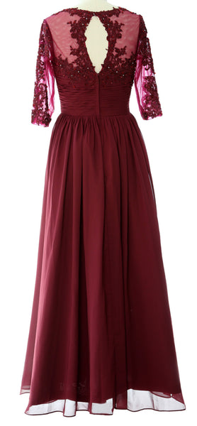 MACloth Illusion Half Sleeve Mother of Bride Dress Lace Formal Evening Gown