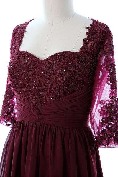 MACloth Illusion Half Sleeve Mother of Bride Dress Lace Formal Evening Gown