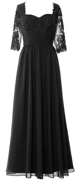 MACloth Illusion Half Sleeve Mother of Bride Dress Lace Formal Evening Gown
