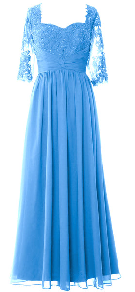 MACloth Illusion Half Sleeve Mother of Bride Dress Lace Formal Evening Gown