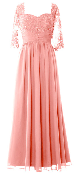 MACloth Illusion Half Sleeve Mother of Bride Dress Lace Formal Evening Gown
