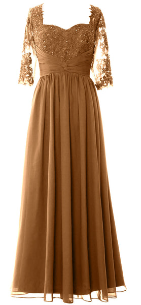 MACloth Illusion Half Sleeve Mother of Bride Dress Lace Formal Evening Gown
