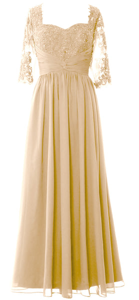 MACloth Illusion Half Sleeve Mother of Bride Dress Lace Formal Evening Gown