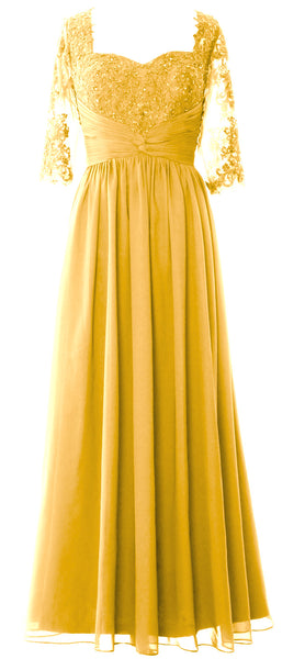 MACloth Illusion Half Sleeve Mother of Bride Dress Lace Formal Evening Gown