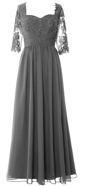 MACloth Illusion Half Sleeve Mother of Bride Dress Lace Formal Evening Gown