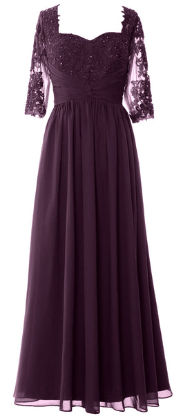 MACloth Illusion Half Sleeve Mother of Bride Dress Lace Formal Evening Gown