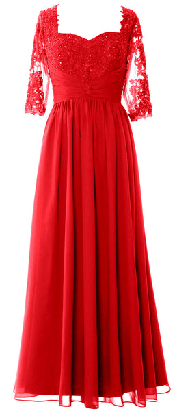 MACloth Illusion Half Sleeve Mother of Bride Dress Lace Formal Evening Gown