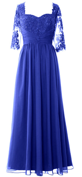 MACloth Illusion Half Sleeve Mother of Bride Dress Lace Formal Evening Gown