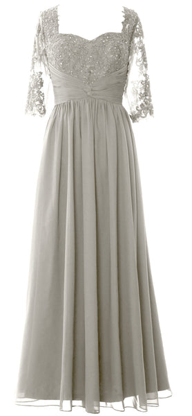 MACloth Illusion Half Sleeve Mother of Bride Dress Lace Formal Evening Gown