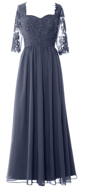 MACloth Illusion Half Sleeve Mother of Bride Dress Lace Formal Evening Gown
