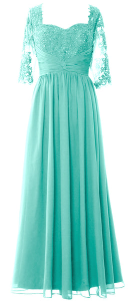 MACloth Illusion Half Sleeve Mother of Bride Dress Lace Formal Evening Gown