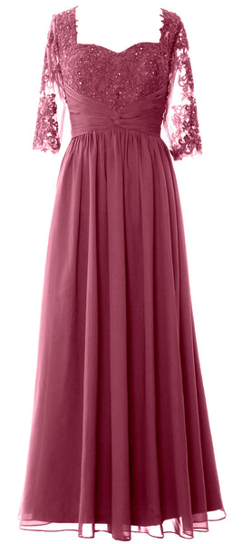 MACloth Illusion Half Sleeve Mother of Bride Dress Lace Formal Evening Gown