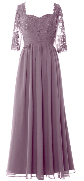 MACloth Illusion Half Sleeve Mother of Bride Dress Lace Formal Evening Gown