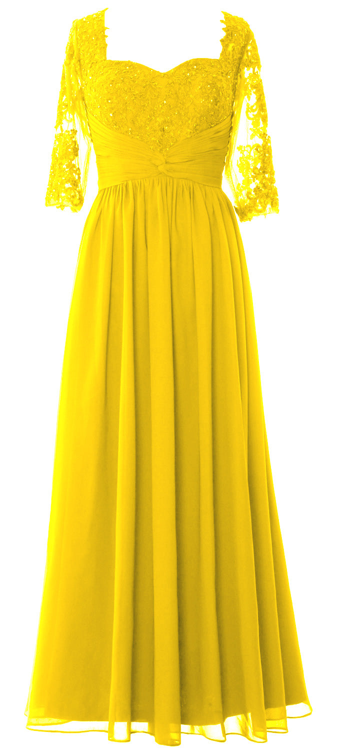 Vestido de noche formal de encaje para madre de la novia con media manga y ilusión de MACloth