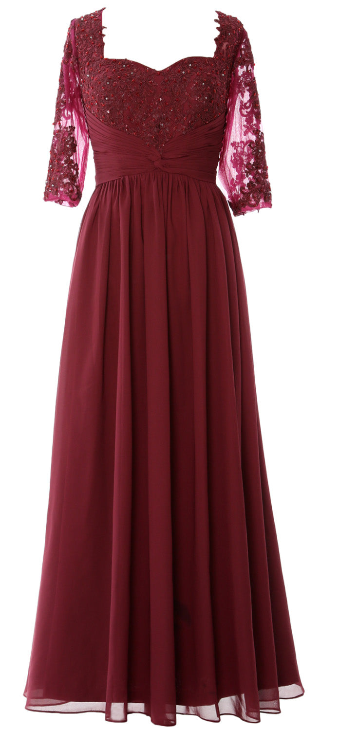 chinese dress ladies Macloth Illusion Half Sleeve Mother of Bride Dress Lace Formal Evening Gown US26W