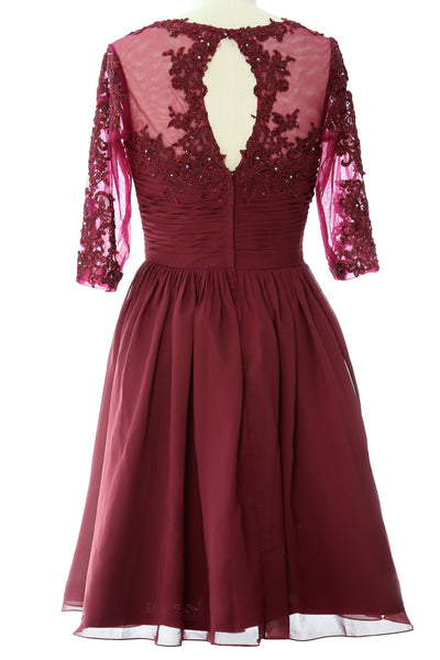 MACloth Women Midi Cocktail Formal Gown Half Sleeve Lace Mother of Bride Dress