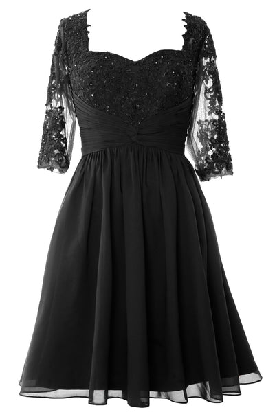 MACloth Women Midi Cocktail Formal Gown Half Sleeve Lace Mother of Bride Dress