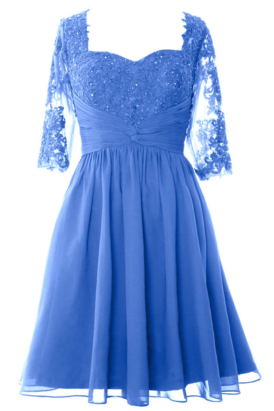 MACloth Women Midi Cocktail Formal Gown Half Sleeve Lace Mother of Bride Dress