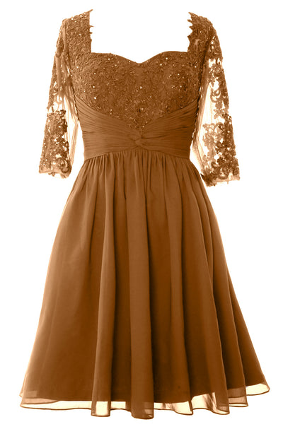 MACloth Women Midi Cocktail Formal Gown Half Sleeve Lace Mother of Bride Dress