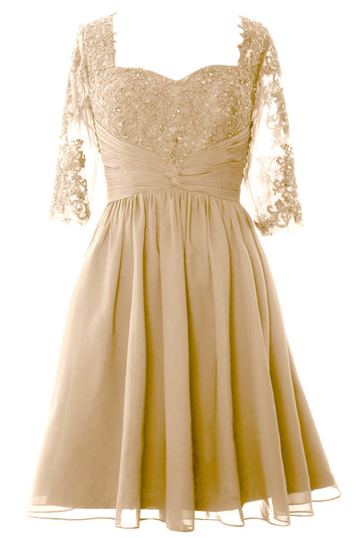 MACloth Women Midi Cocktail Formal Gown Half Sleeve Lace Mother of Bride Dress