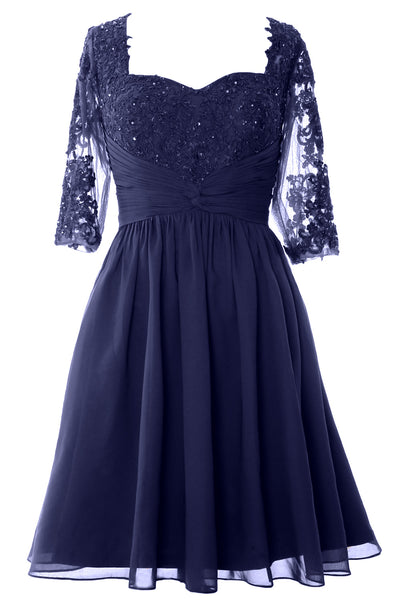 MACloth Women Midi Cocktail Formal Gown Half Sleeve Lace Mother of Bride Dress