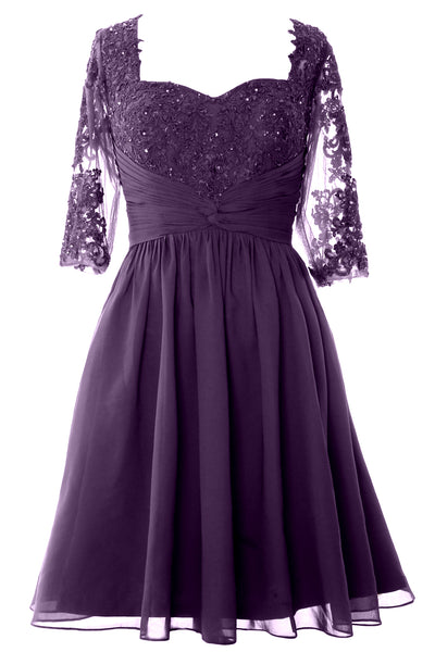 MACloth Women Midi Cocktail Formal Gown Half Sleeve Lace Mother of Bride Dress