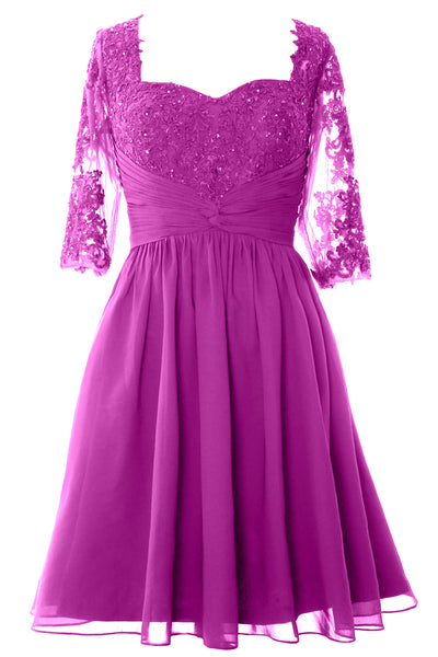 MACloth Women Midi Cocktail Formal Gown Half Sleeve Lace Mother of Bride Dress