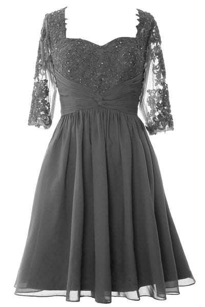 MACloth Women Midi Cocktail Formal Gown Half Sleeve Lace Mother of Bride Dress