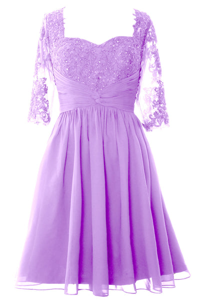 MACloth Women Midi Cocktail Formal Gown Half Sleeve Lace Mother of Bride Dress