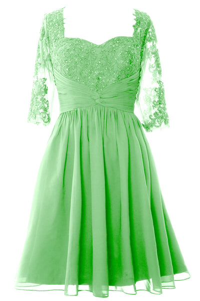 MACloth Women Midi Cocktail Formal Gown Half Sleeve Lace Mother of Bride Dress