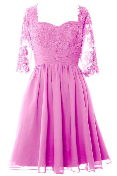 MACloth Women Midi Cocktail Formal Gown Half Sleeve Lace Mother of Bride Dress