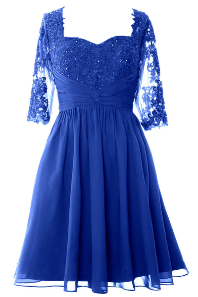 MACloth Women Midi Cocktail Formal Gown Half Sleeve Lace Mother of Bride Dress