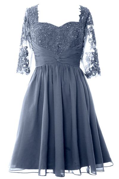 MACloth Women Midi Cocktail Formal Gown Half Sleeve Lace Mother of Bride Dress