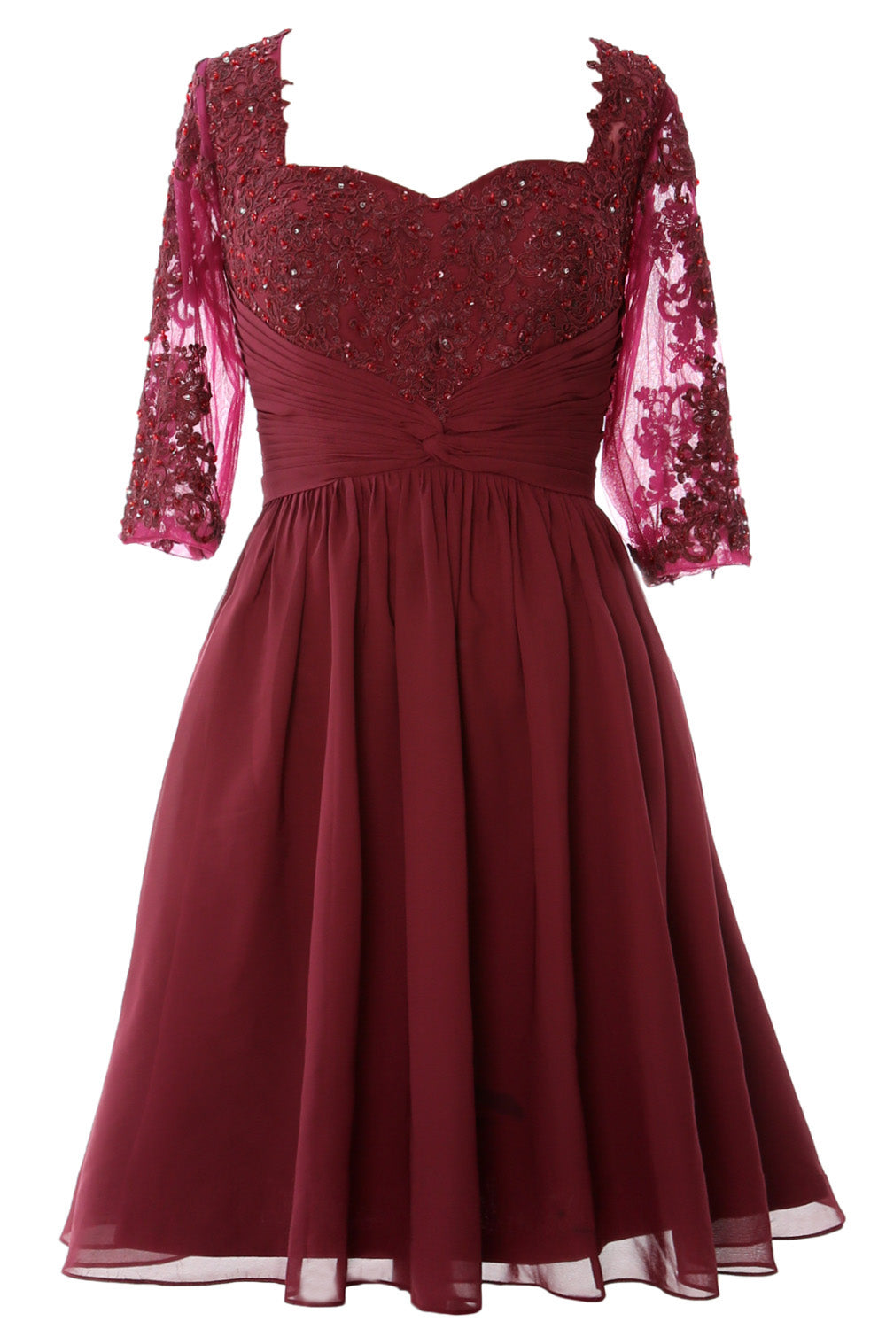Macloth Women Midi Cocktail Formal Gown Half Sleeve Lace Mother of Bride Dress US6
