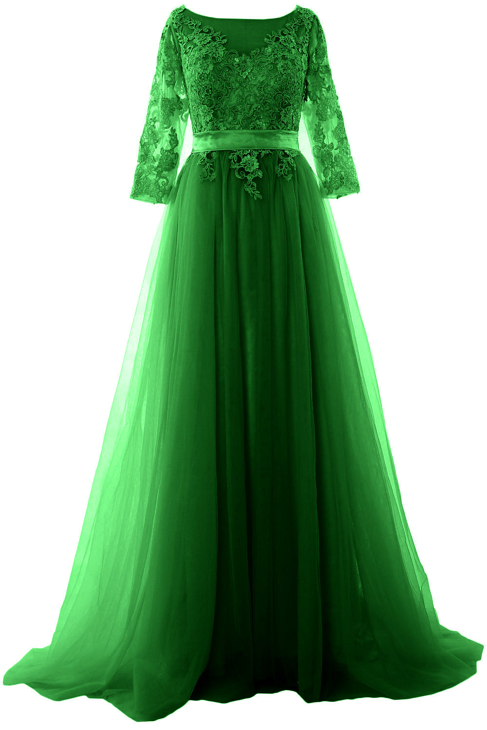 Vestido de fiesta elegante de media manga MACloth con encaje y tul, vestido formal de noche largo