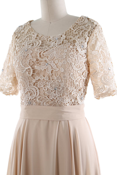 MACloth Women Lace Formal Evening Gown Half Sleeve Long Mother of Bride Dress