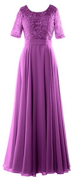MACloth Women Lace Formal Evening Gown Half Sleeve Long Mother of Bride Dress