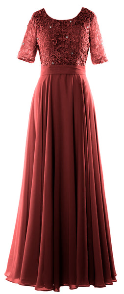 MACloth Women Lace Formal Evening Gown Half Sleeve Long Mother of Bride Dress