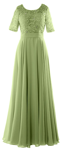 MACloth Women Lace Formal Evening Gown Half Sleeve Long Mother of Bride Dress