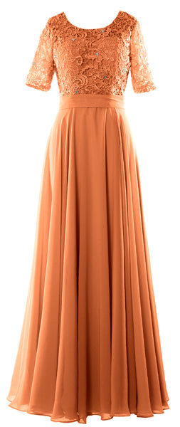 MACloth Women Lace Formal Evening Gown Half Sleeve Long Mother of Bride Dress