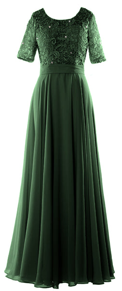 MACloth Women Lace Formal Evening Gown Half Sleeve Long Mother of Bride Dress