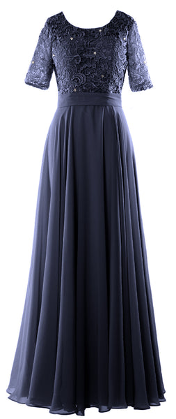 MACloth Women Lace Formal Evening Gown Half Sleeve Long Mother of Bride Dress